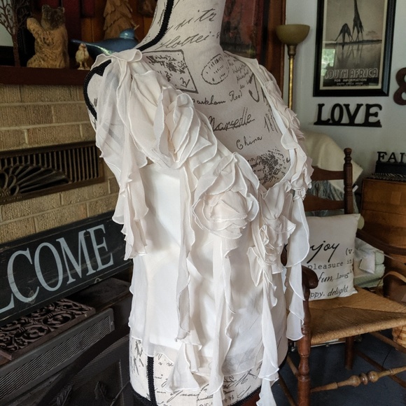 Neiman Marcus cream silk top blouse unique - Picture 2 of 9